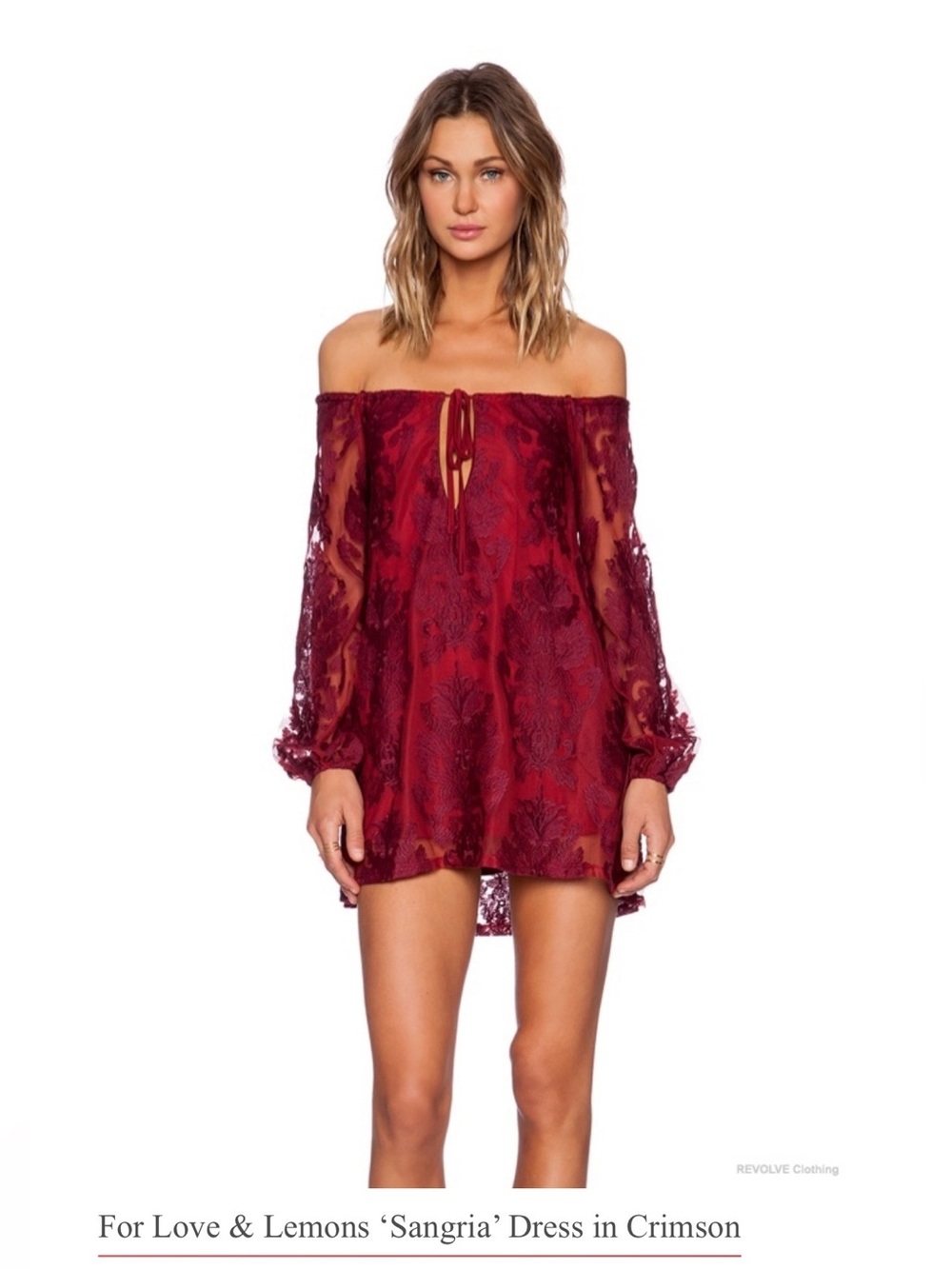 For Love & Lemons Off-Shoulder Lace Mini Dress in Crimson - Picture 1 of 4